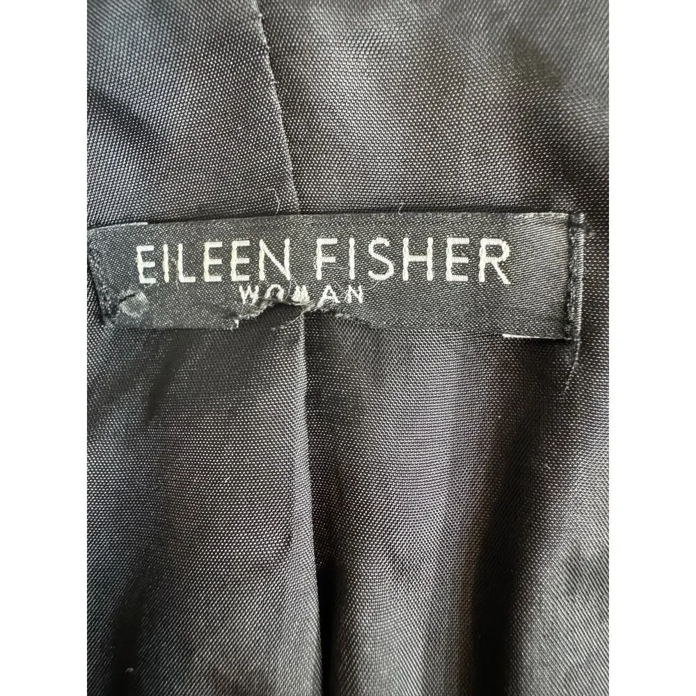 Eileen Fisher Woman black satin crinkle jacket lined snap up loose sleeve Sz XL